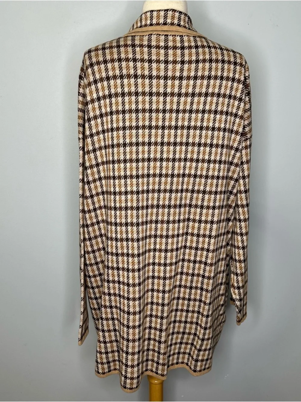Loft Ann Taylor Brown Plaid 100% Cotton Open Front Lightweight Cardigan Sweater - Picture 4 of 14